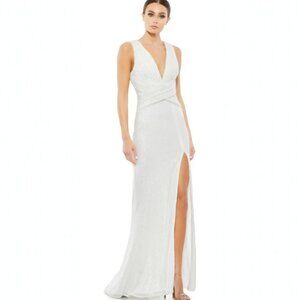 NEW NWT White Mac Duggal Long Formal  sequin Dress Size 0 Size XS